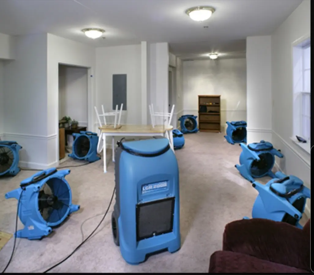 Air movers and dehumidifier setup for Water Damage Restoration in Golden Gate